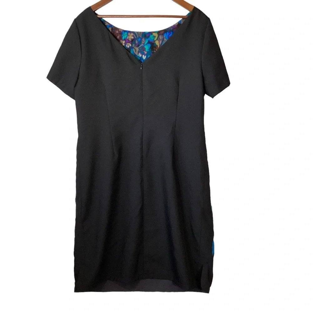 Danillo Boutique Shift Dress Size 1X Blue & Black Floral Design - Picture 2 of 10